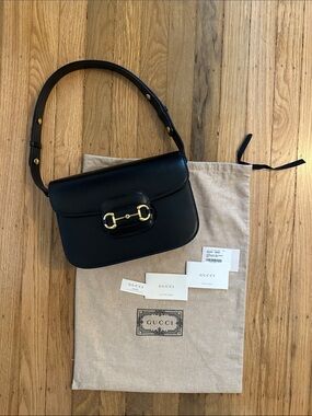 Like New Gucci Black Leather 1955 Horsebit Shoulder Bag